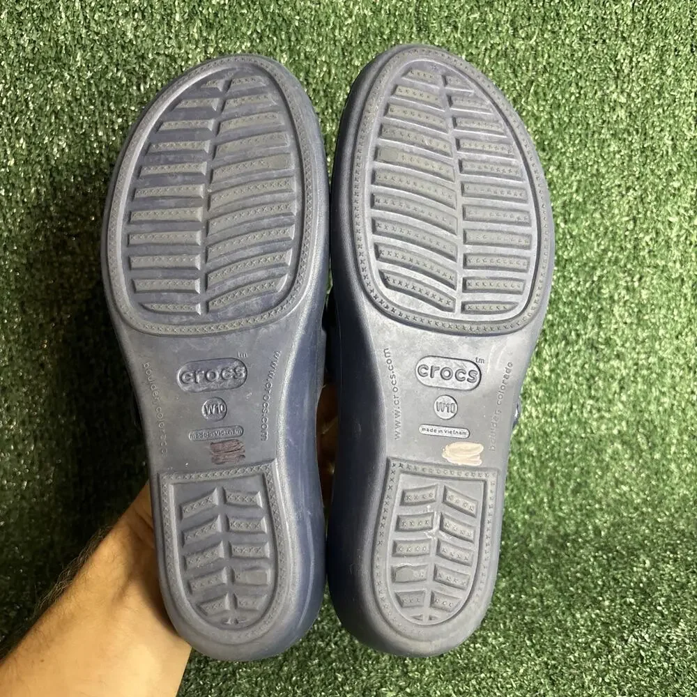 Crocs Patricia Blue Gray Wedge Heel Slides‎ Sandals 10386 Womens Size 10